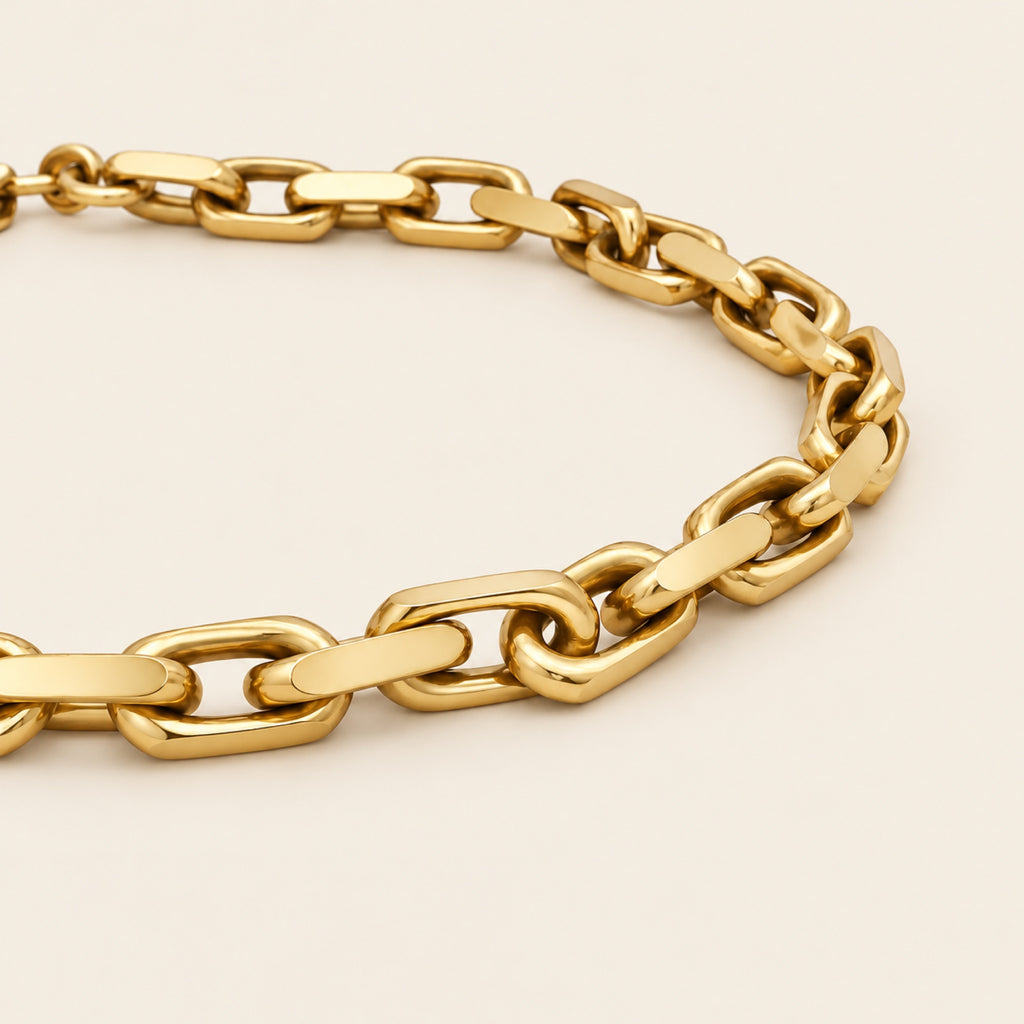 Pulsera de Eslabones Rectangulares de Oro Amarillo 10k