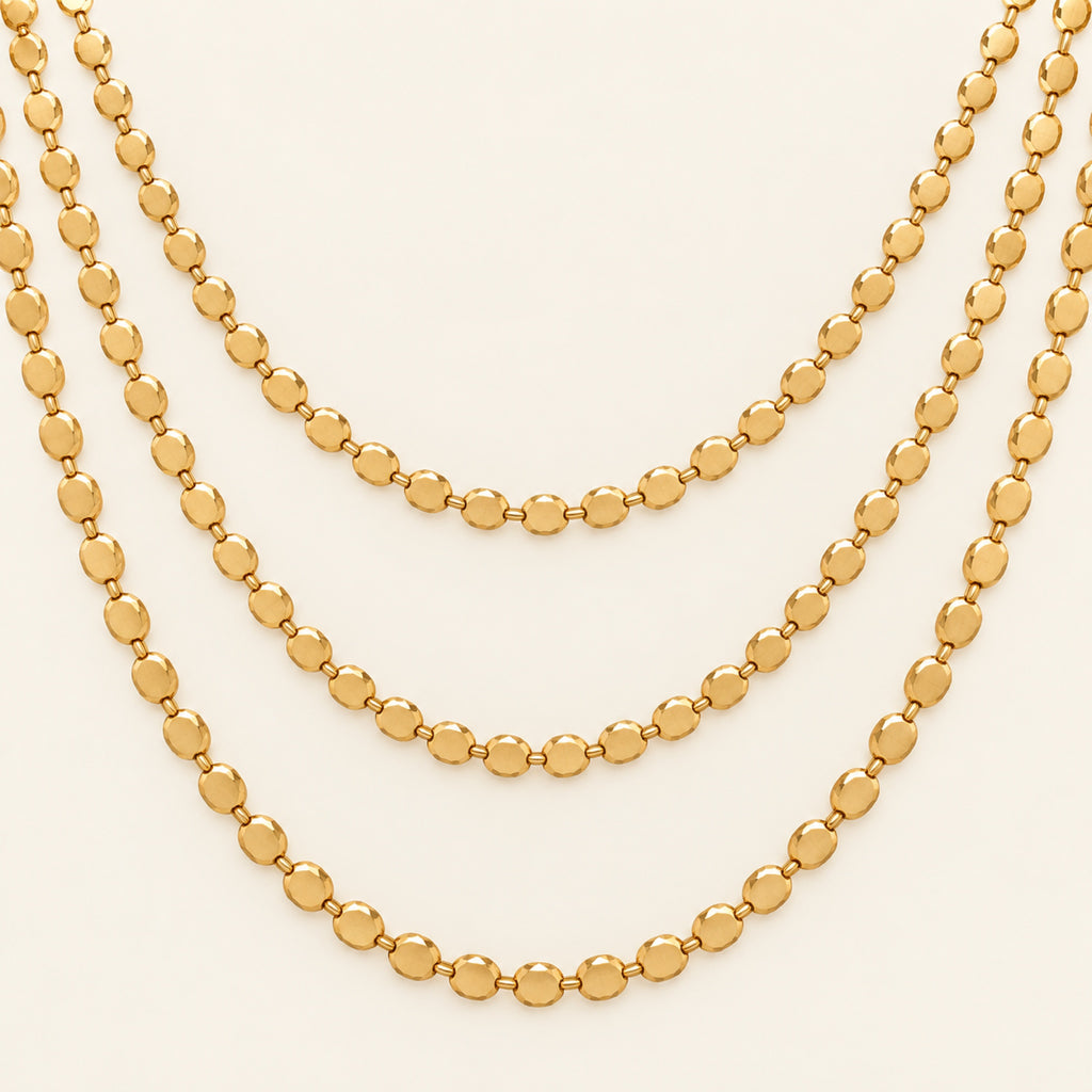 Collar Triple de Oro Laminado con Bolitas Planas