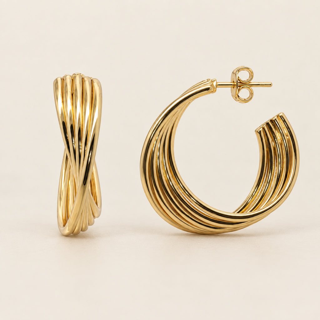 Argollas de Oro Laminado de Líneas Entrelazadas