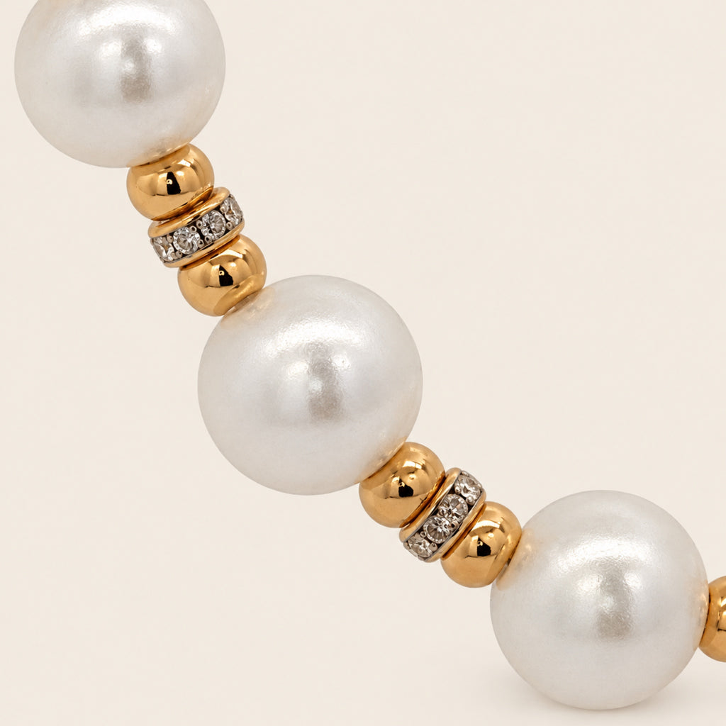 Collar de Oro Laminado con Perlas Shell y Cuentas con Circonias
