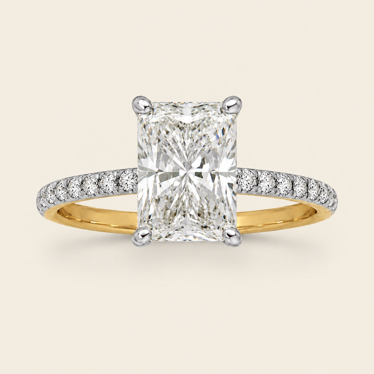 Anillo de Compromiso de Oro Amarillo 14k con Diamante Radiante de Laboratorio