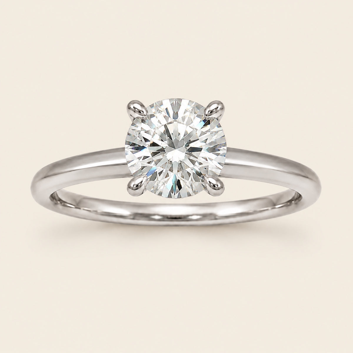 Anillo Solitario de Compromiso de Oro Blanco 14k con Diamante de Laboratorio