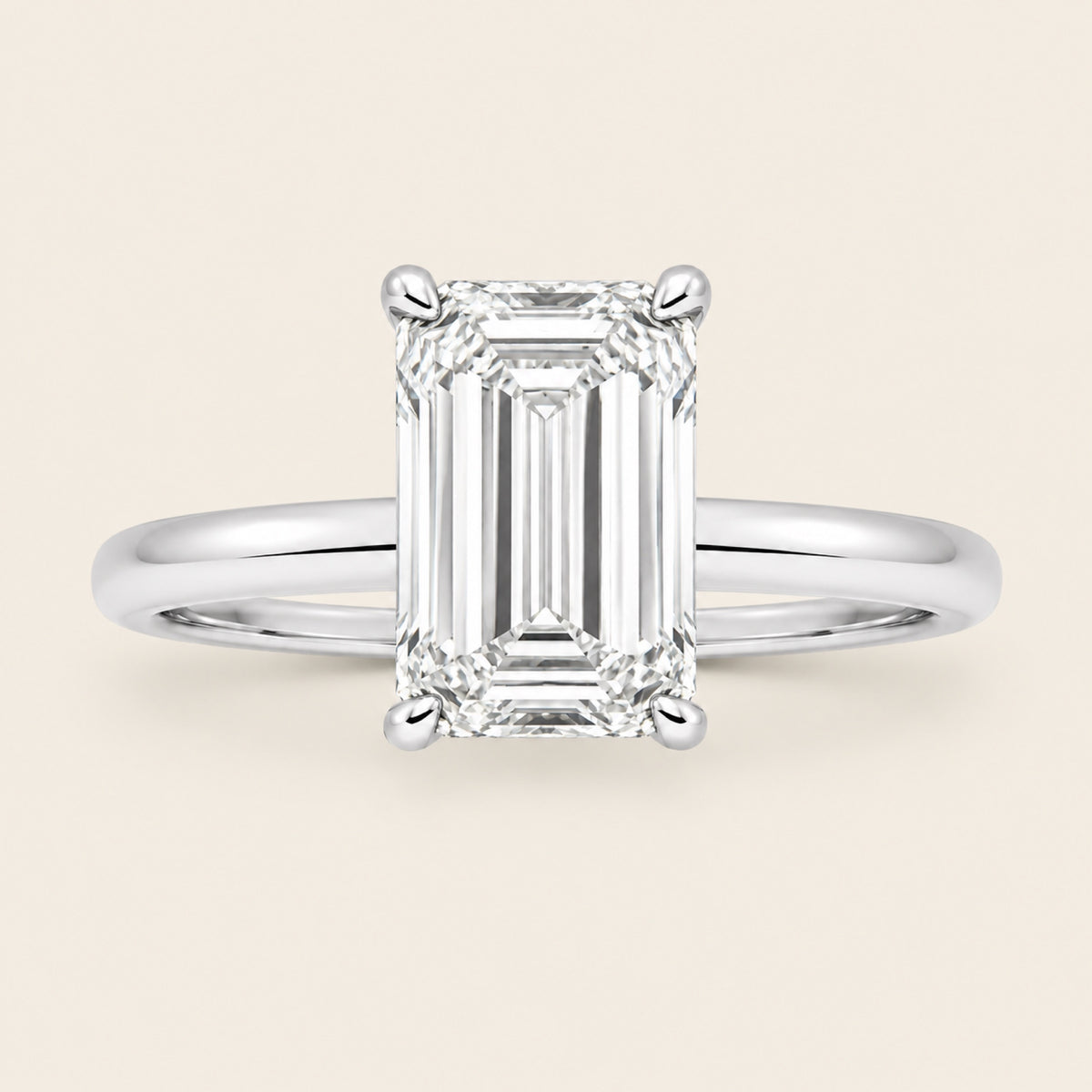 Anillo Solitario de Compromiso de Oro Blanco 14k con Diamante Esmeralda de Laboratorio