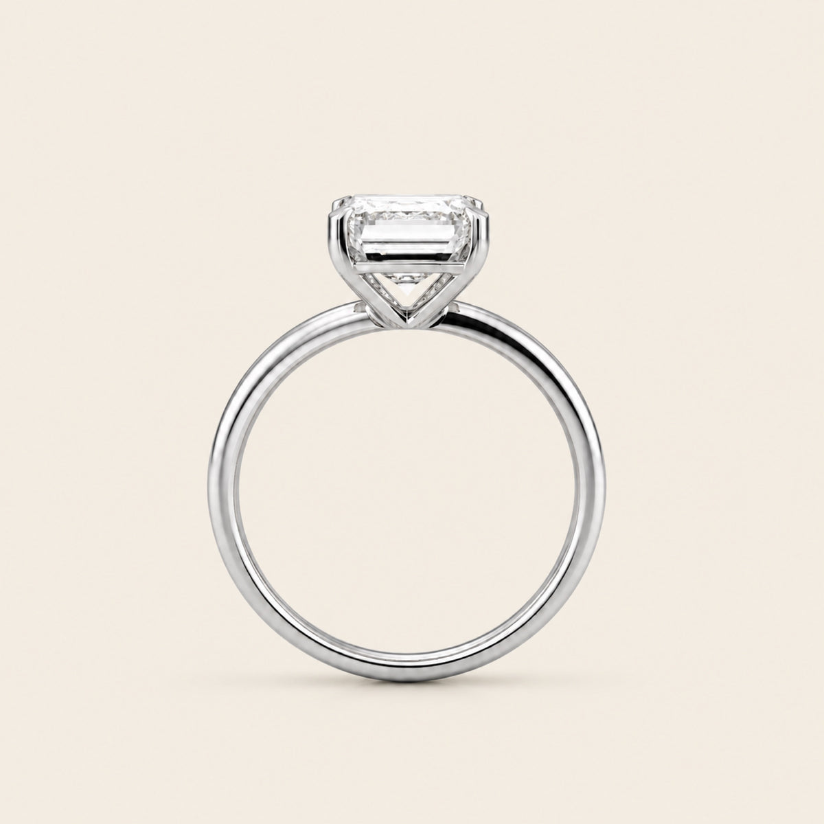 Anillo Solitario de Compromiso de Oro Blanco 14k con Diamante Esmeralda de Laboratorio