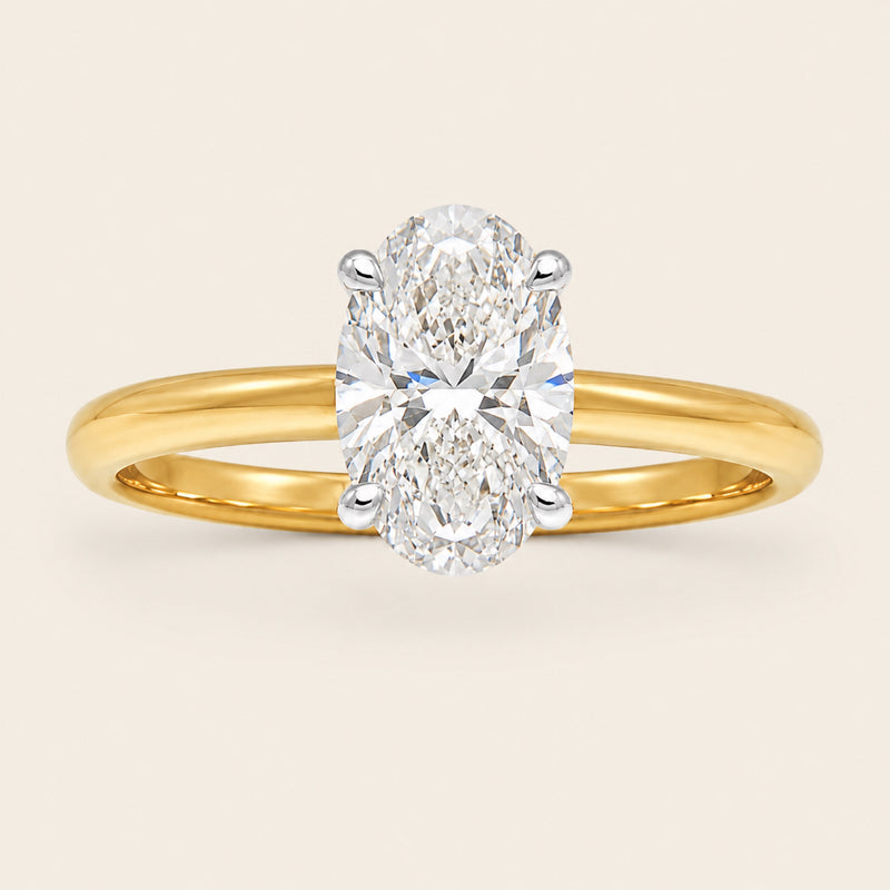Anillo Solitario de Compromiso de Oro Amarillo 14k con Diamante Ovalado de Laboratorio