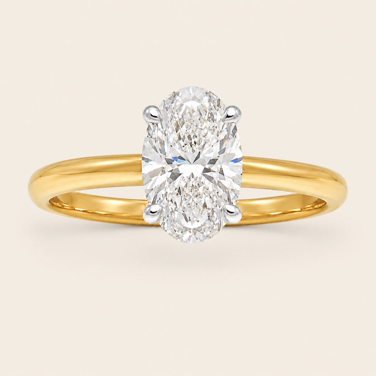 Anillo Solitario de Compromiso de Oro Amarillo 14k con Diamante Ovalado de Laboratorio