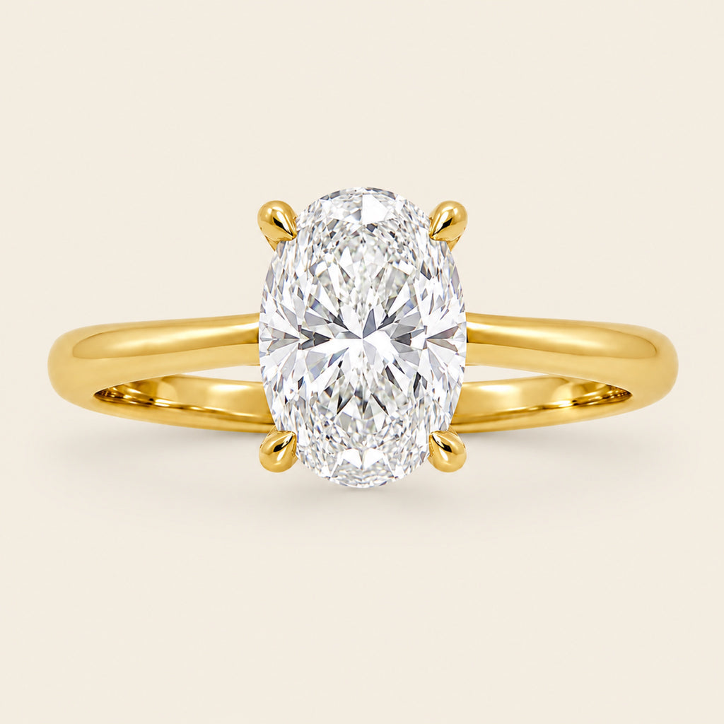 Anillo de Compromiso de Oro Amarillo 14k con Diamante Cushion Alargado de Laboratorio
