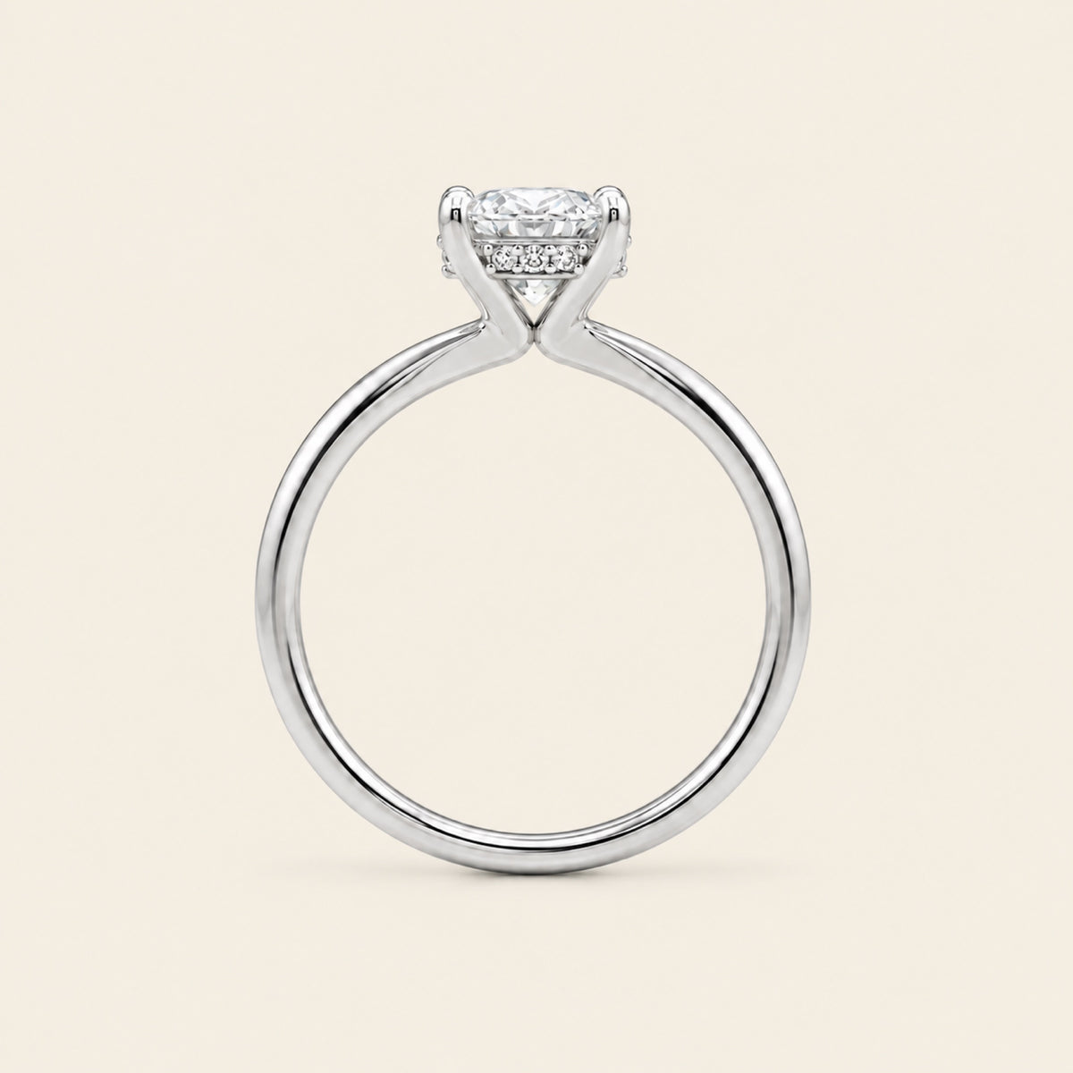 Anillo Solitario de Compromiso de Oro Blanco 14k con Diamante Ovalado de Laboratorio