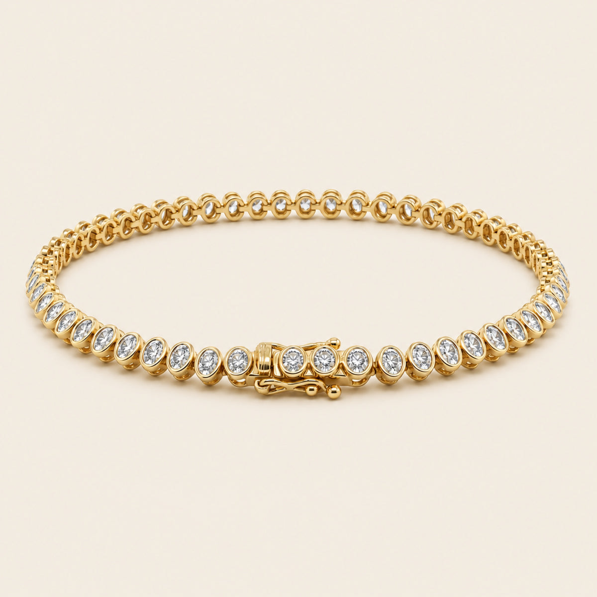 Pulsera Tenis de Oro Amarillo 14k con Diamantes Ovalados de Laboratorio en Bisel