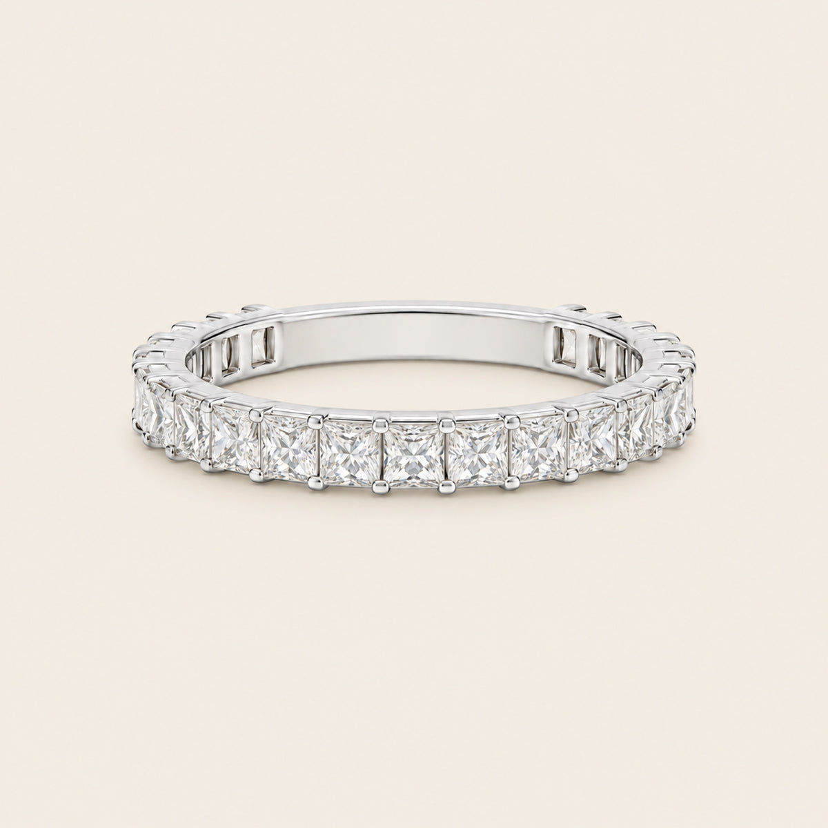 Alianza / Churumbela Eternity de Oro Blanco 14k con Diamante Baguette de Laboratorio
