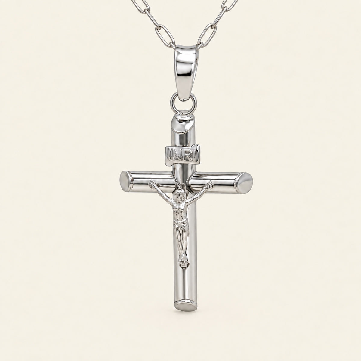 Dije de Cruz con Crucifijo de Oro Blanco 10k