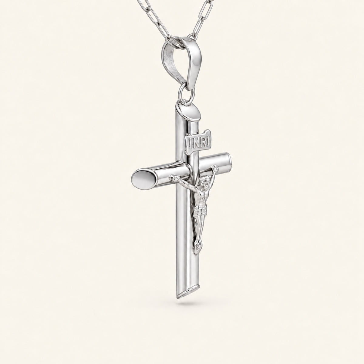 Dije de Cruz con Crucifijo de Oro Blanco 10k