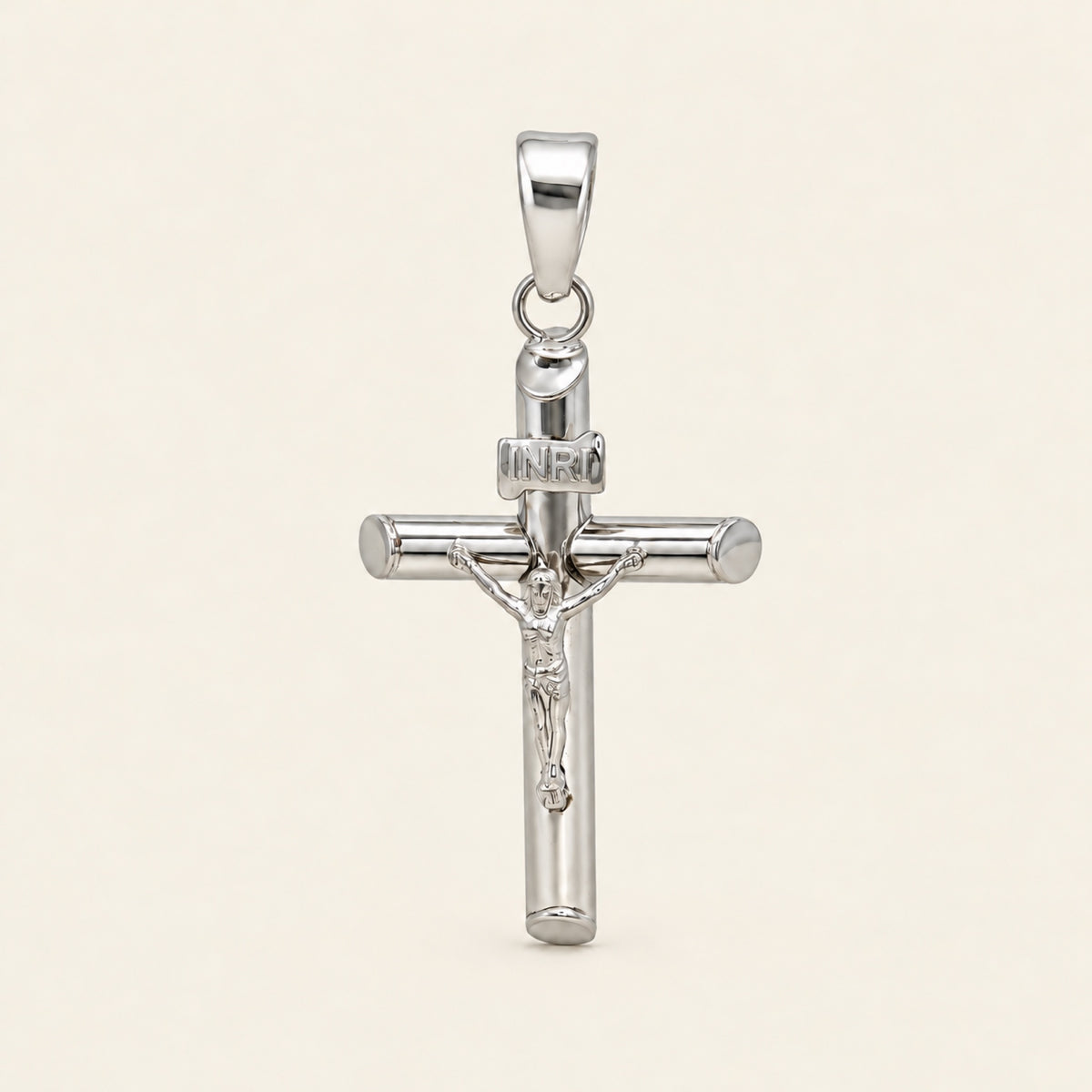 Dije de Cruz con Crucifijo de Oro Blanco 10k