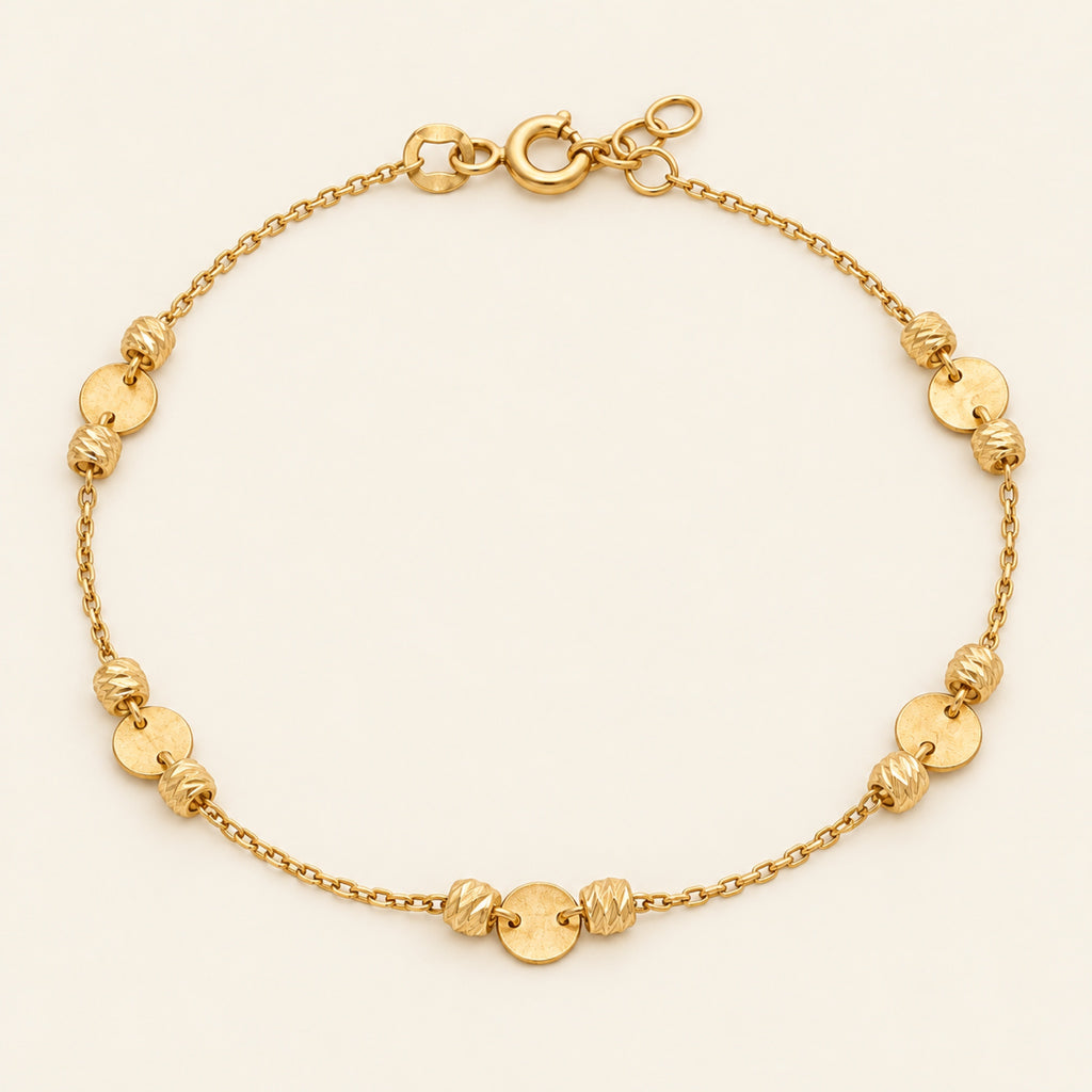 Pulsera de Oro Amarillo 10k con Discos Diamantados