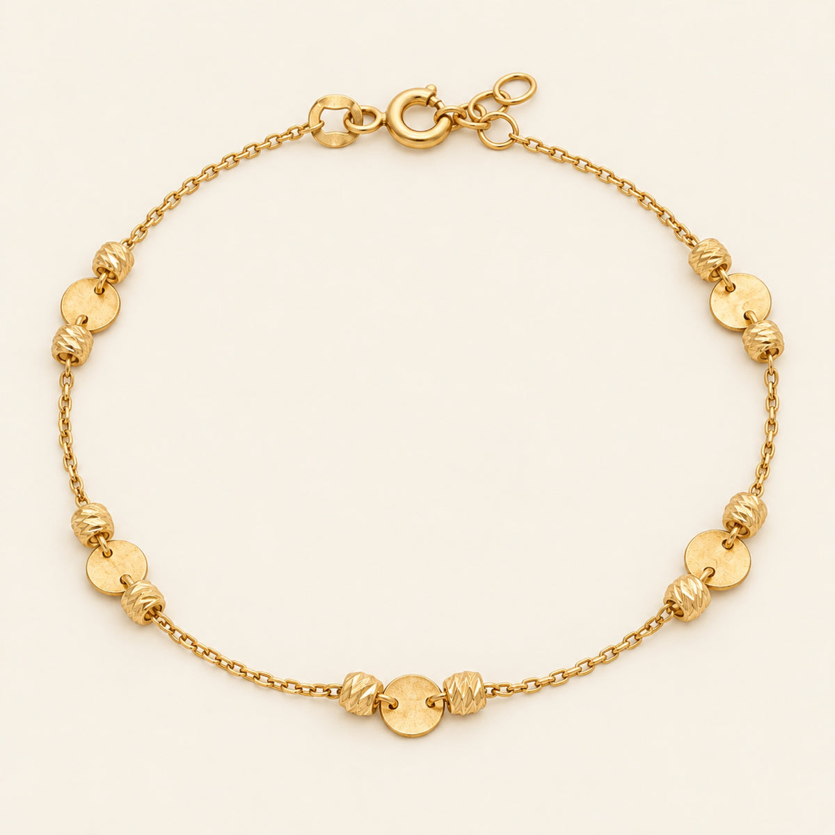 Pulsera de Oro Amarillo 10k con Discos Diamantados
