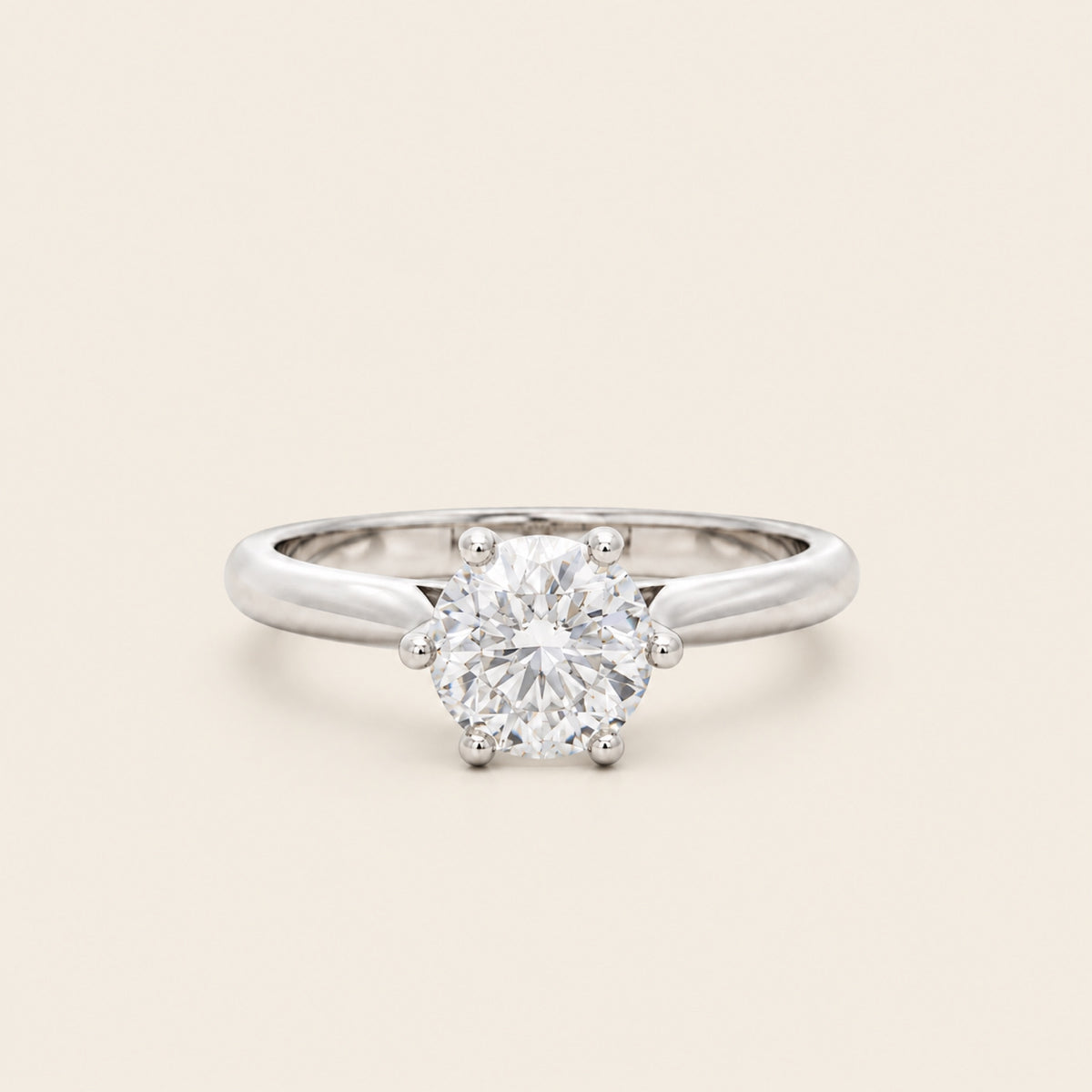 Anillo Solitario de Compromiso de Oro Blanco 14k con Diamante Corte Portugués