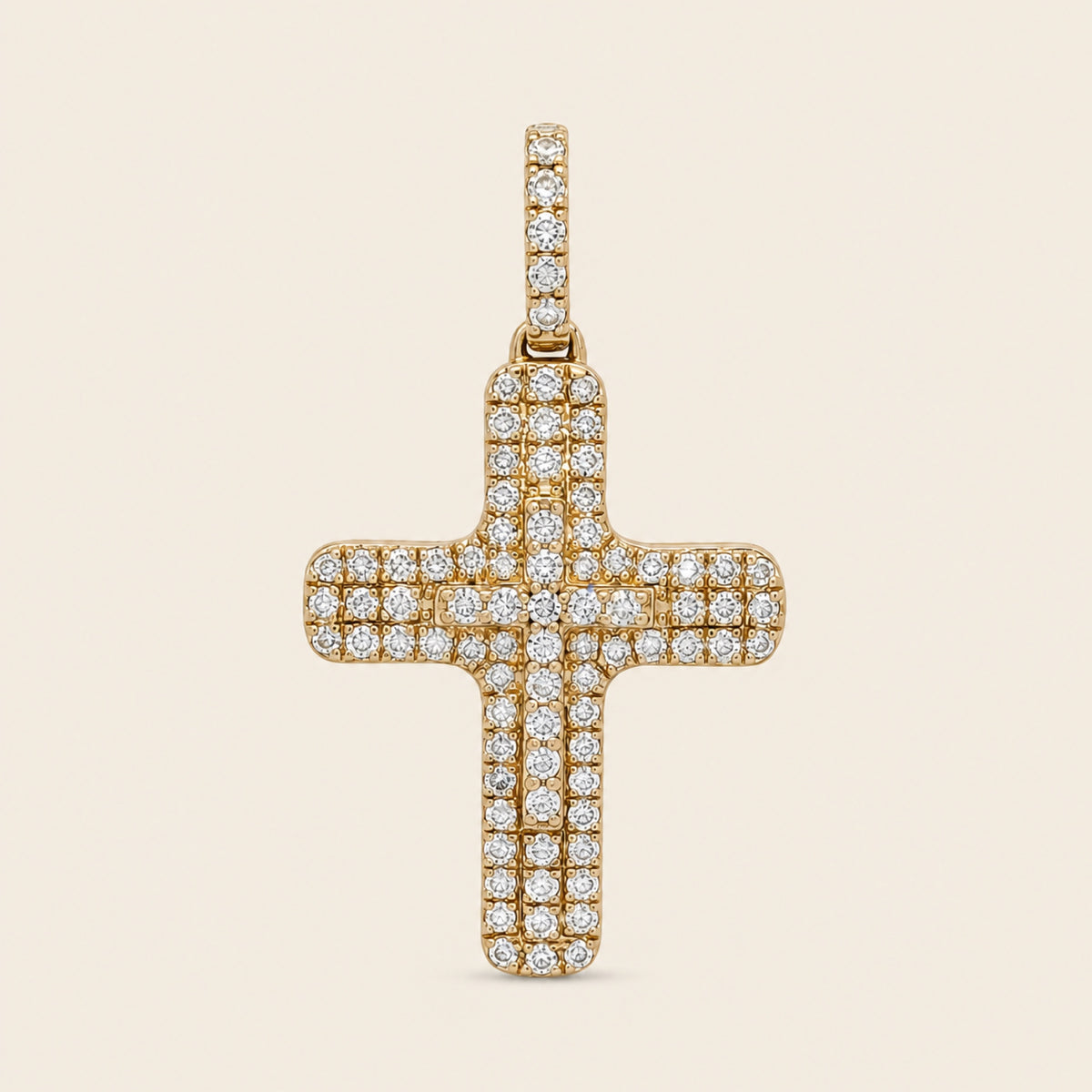 Dije de Cruz Grande de Oro Amarillo 14k con Diamante
