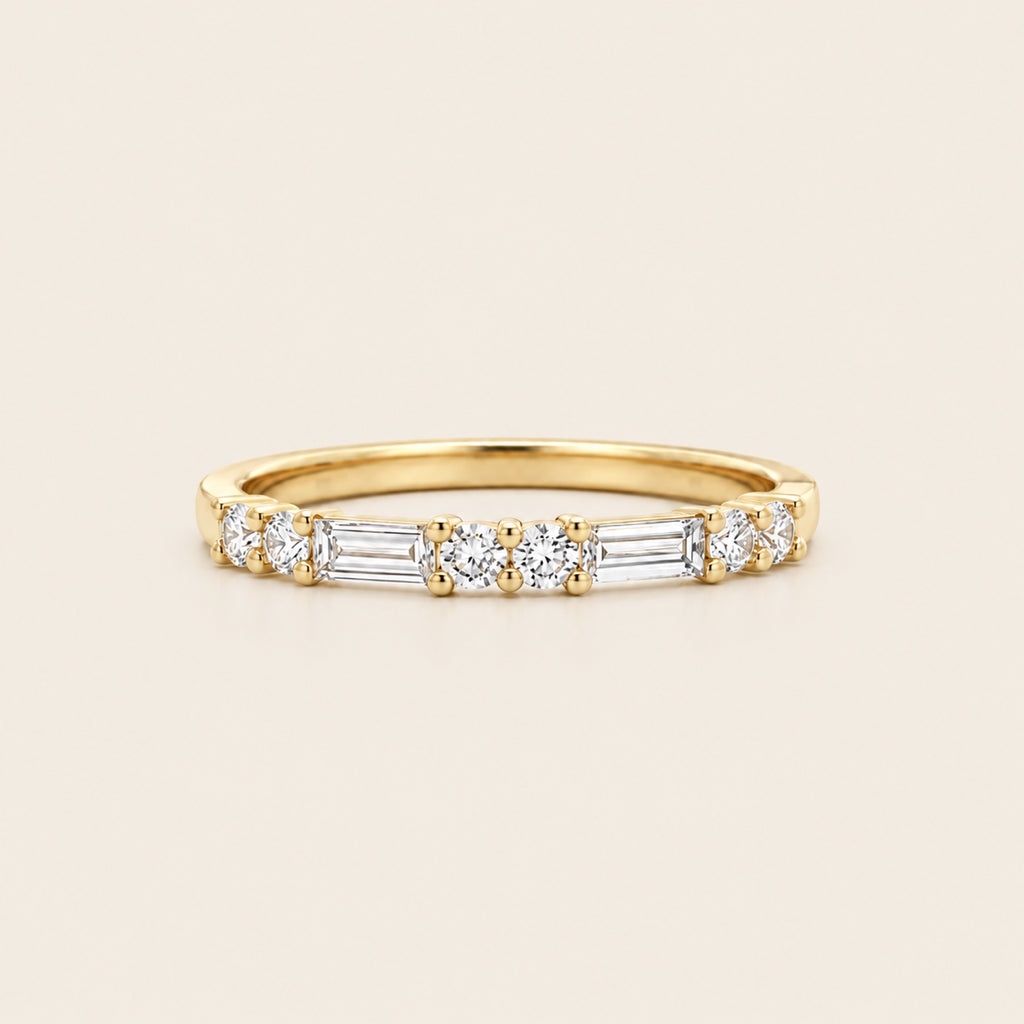 Alianza / Churumbela de Oro Amarillo 14k con Diamante Baguette de Laboratorio