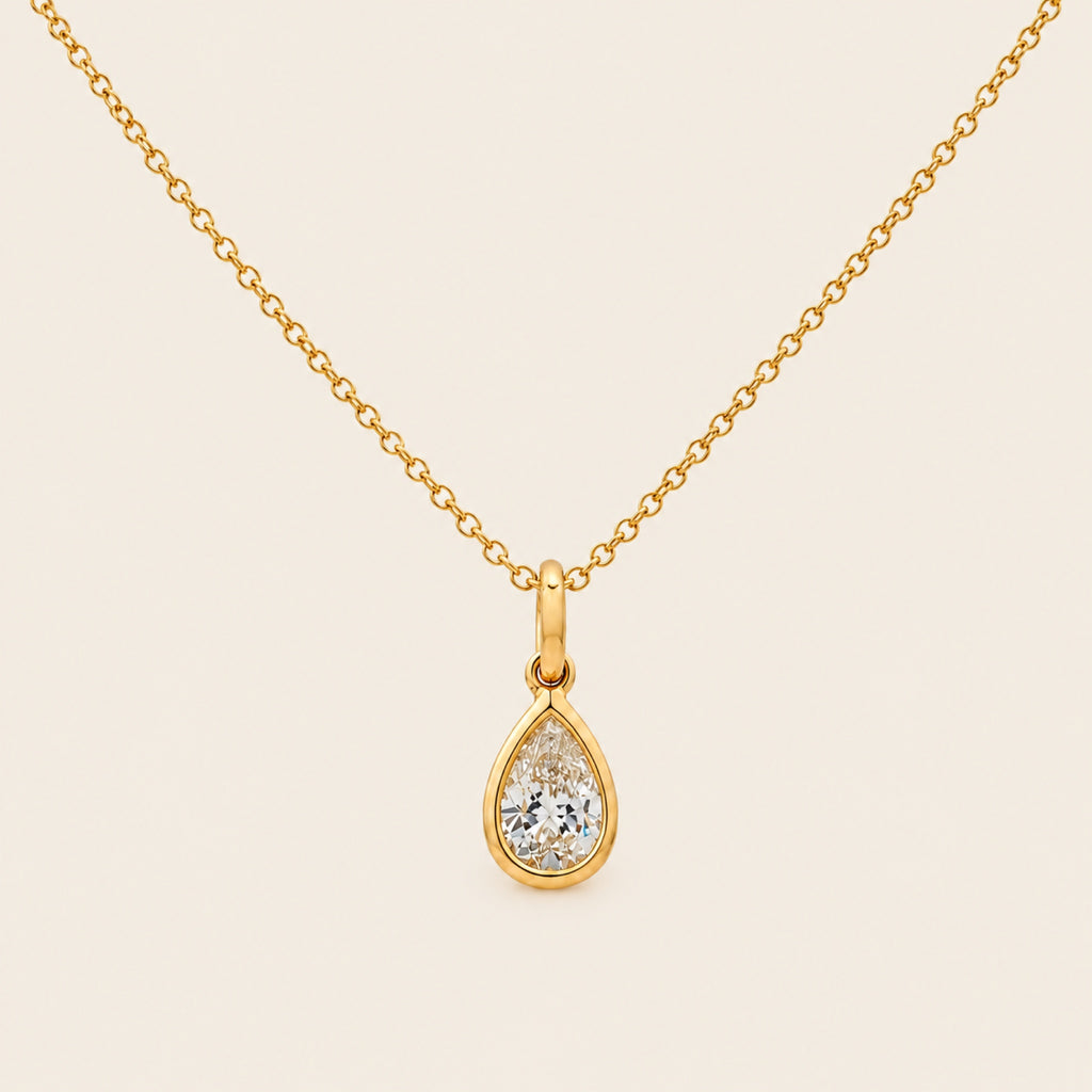 Gargantilla de Oro Amarillo 14k con Diamante de Corte Pera de Laboratorio