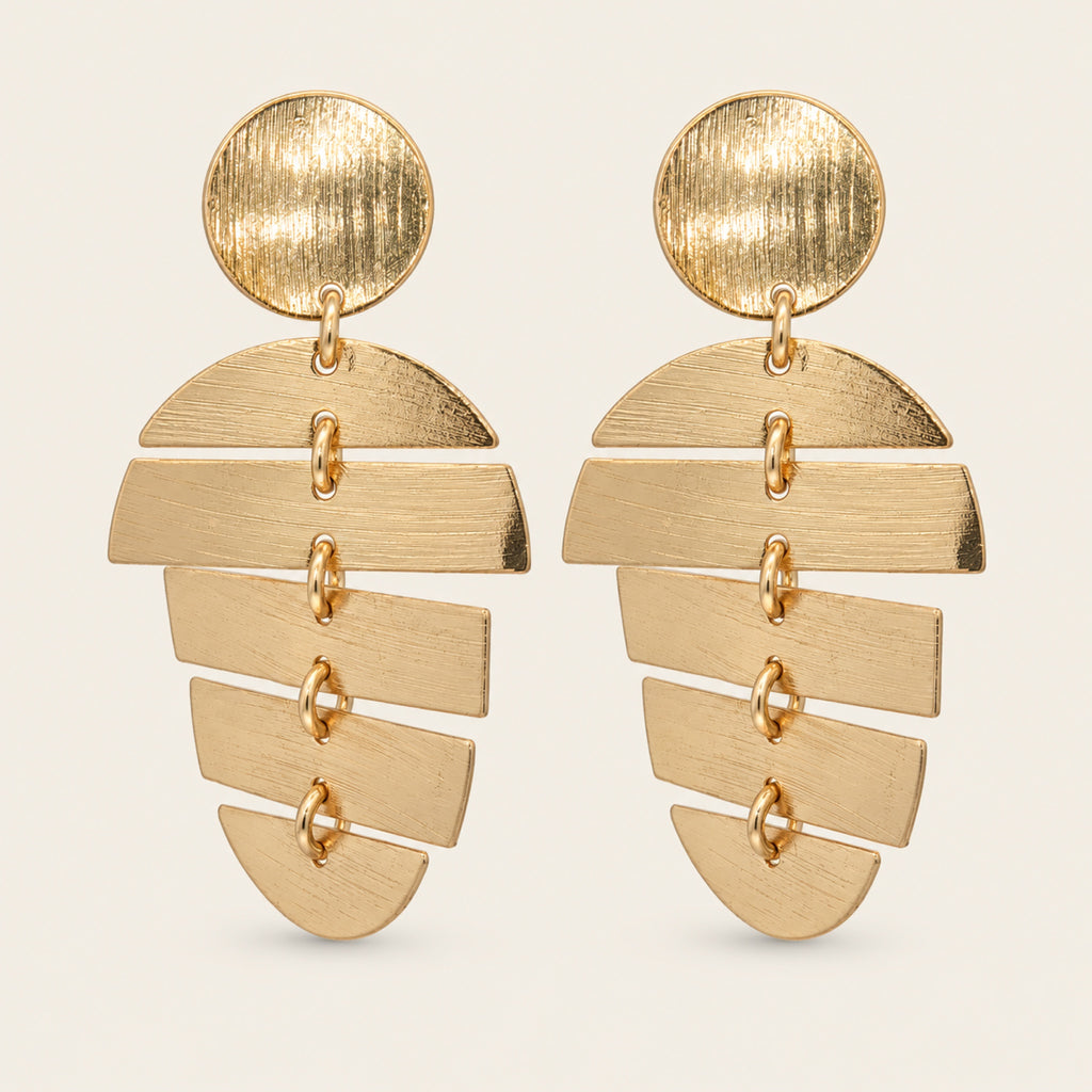 Aretes de Oro Laminado con Disco y Piezas Articuladas