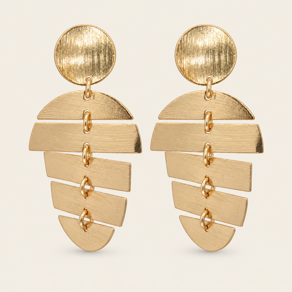Aretes de Oro Laminado con Disco y Piezas Articuladas