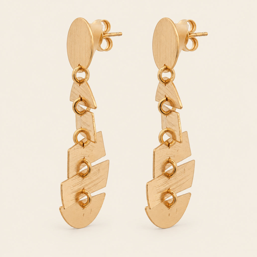 Aretes de Oro Laminado con Disco y Piezas Articuladas
