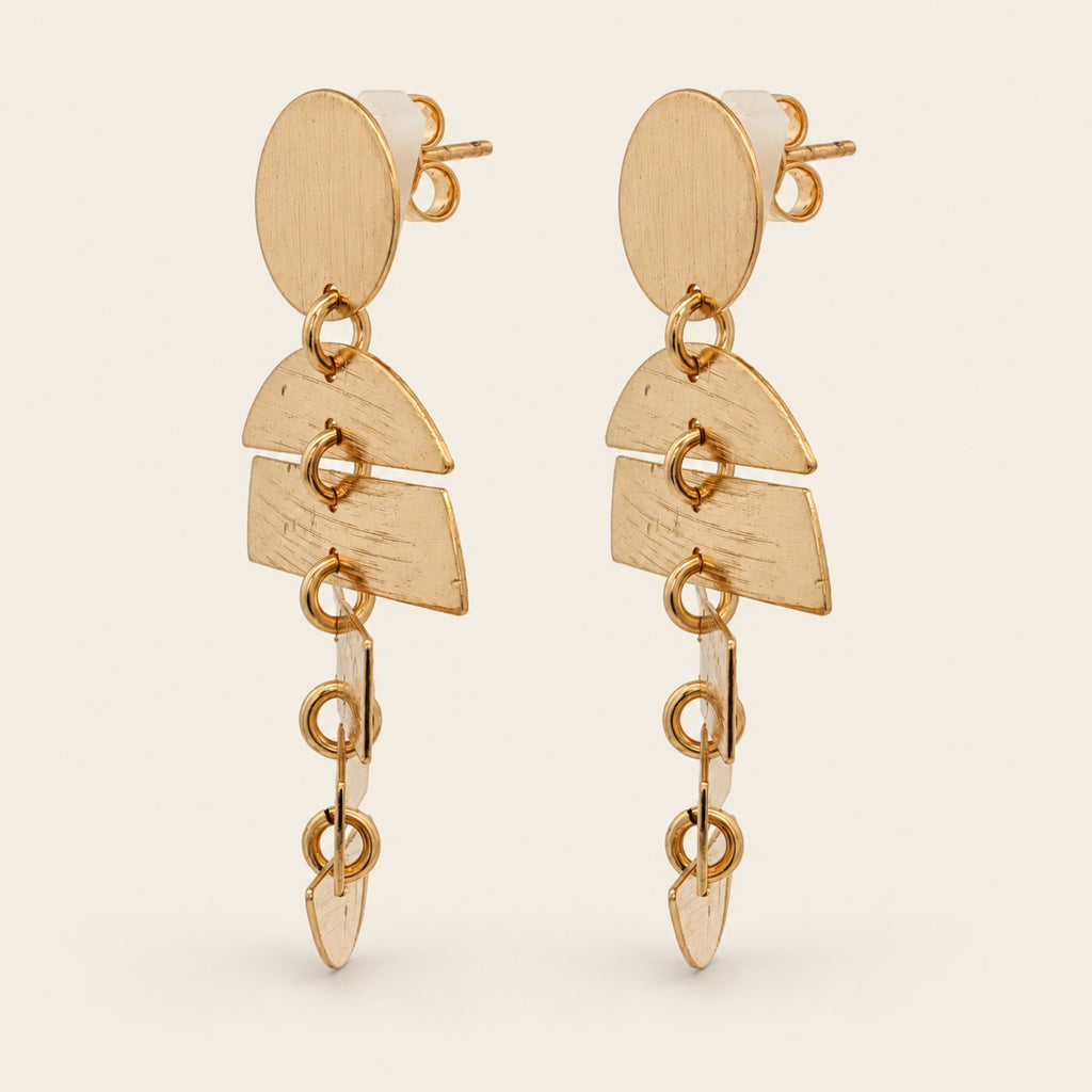 Aretes de Oro Laminado con Disco y Piezas Articuladas