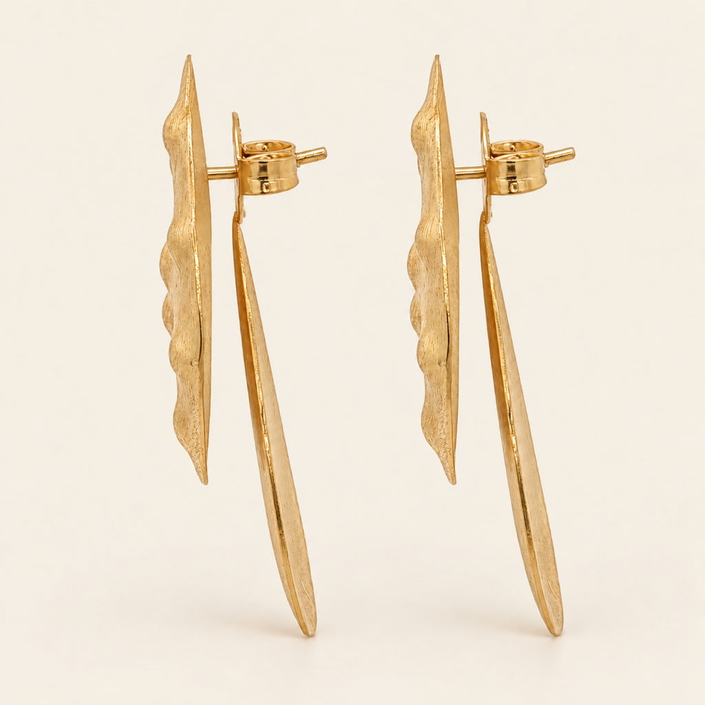 Aretes de Oro Laminado de Gotas Superpuestas con Relieve