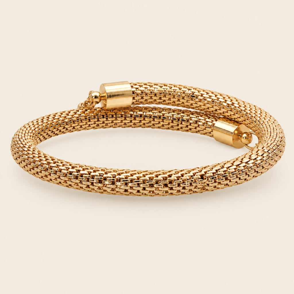 Brazalete de Oro Laminado de Malla Tejida
