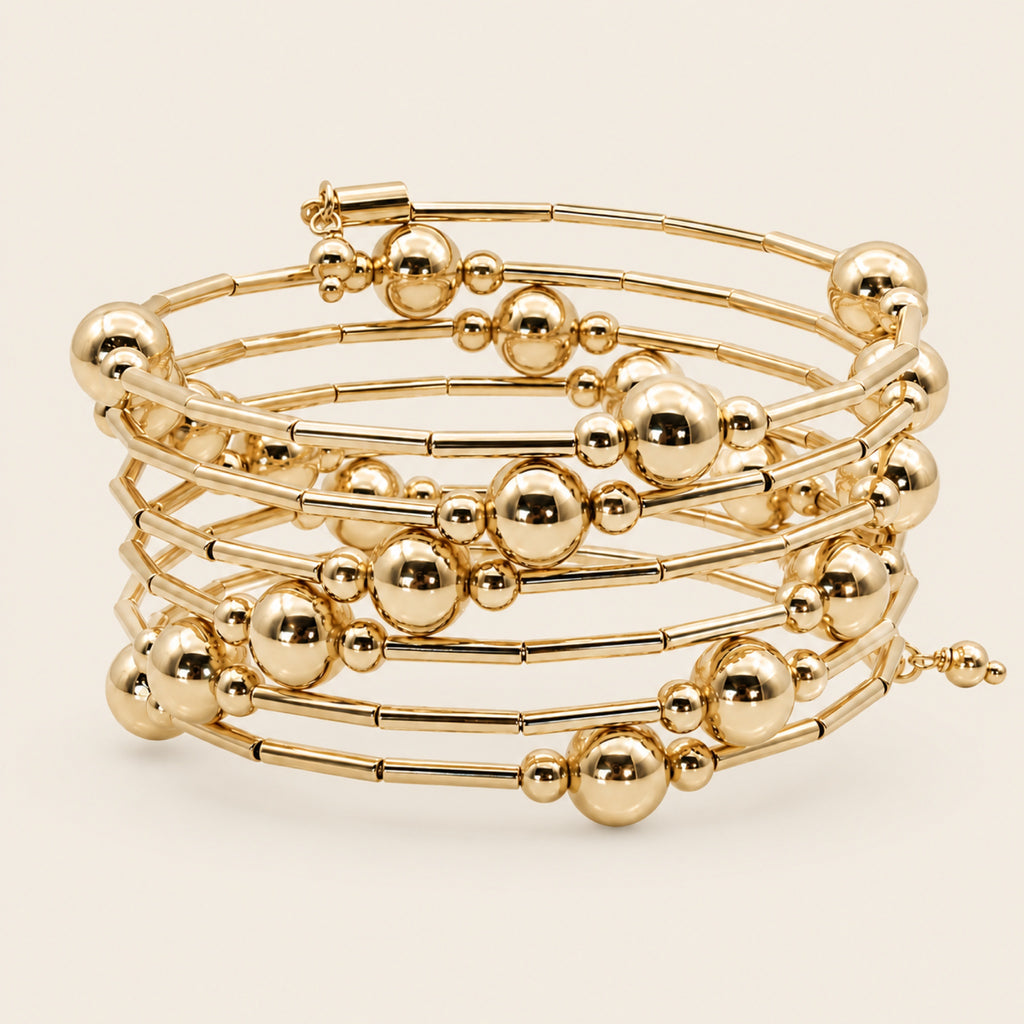 Pulsera Espiral de Oro Laminado con Esferas