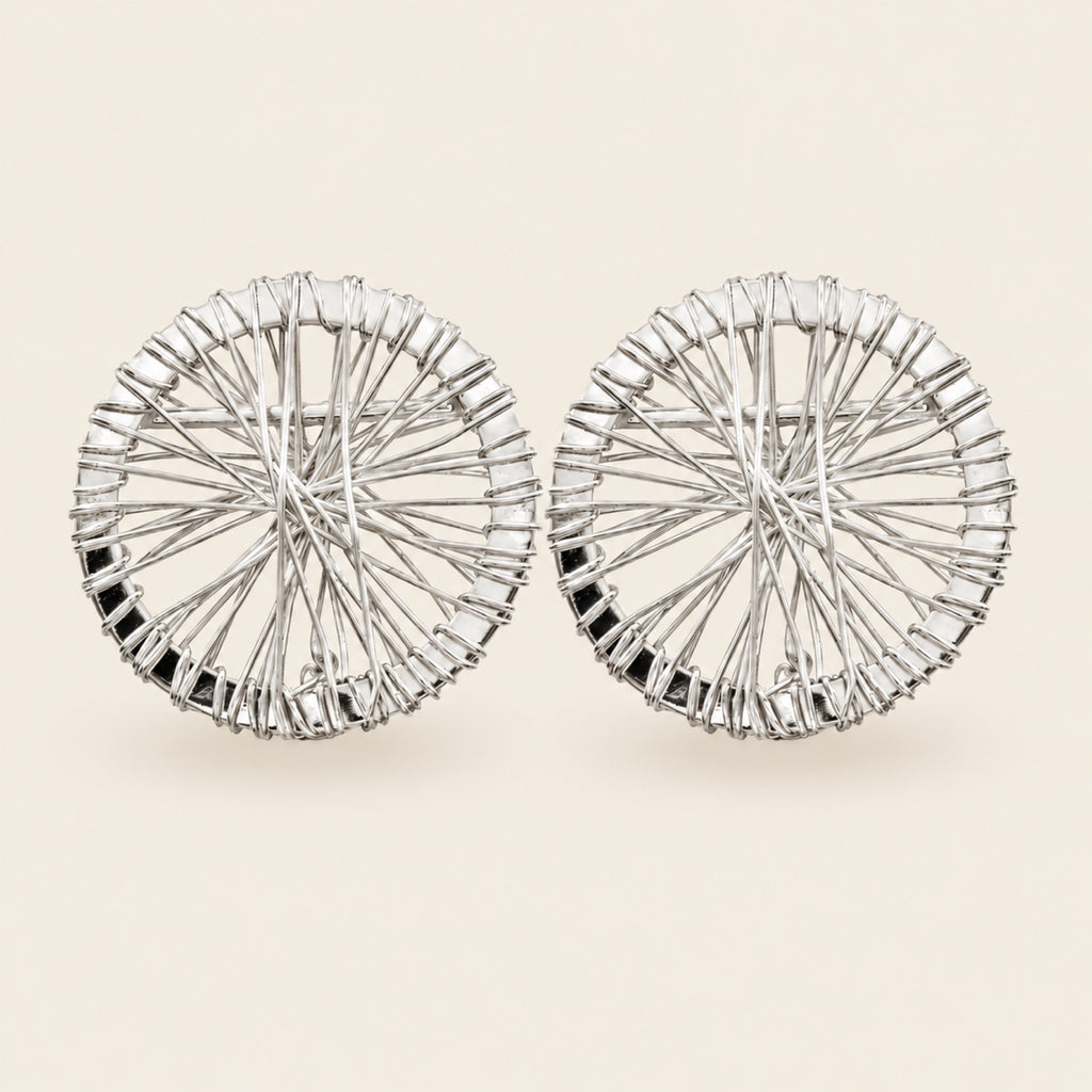 Aretes de Oro Laminado Plateado con Disco de Alambre