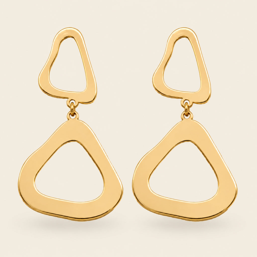 Aretes Largos de Oro Laminado con Doble Triángulo