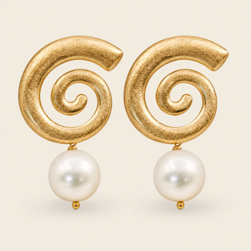 Aretes de Oro Laminado en Espiral con Perla