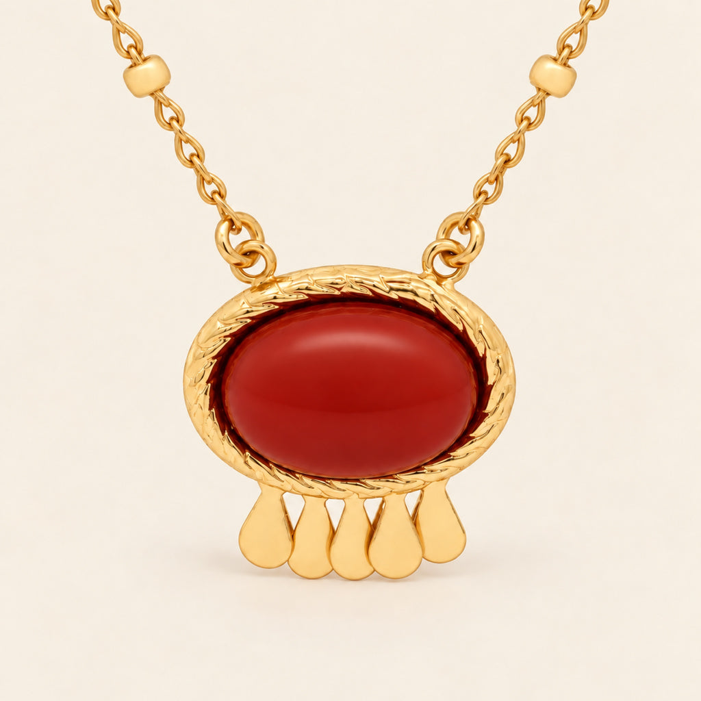 Collar de Oro Laminado con Piedra de Resina y Gotas