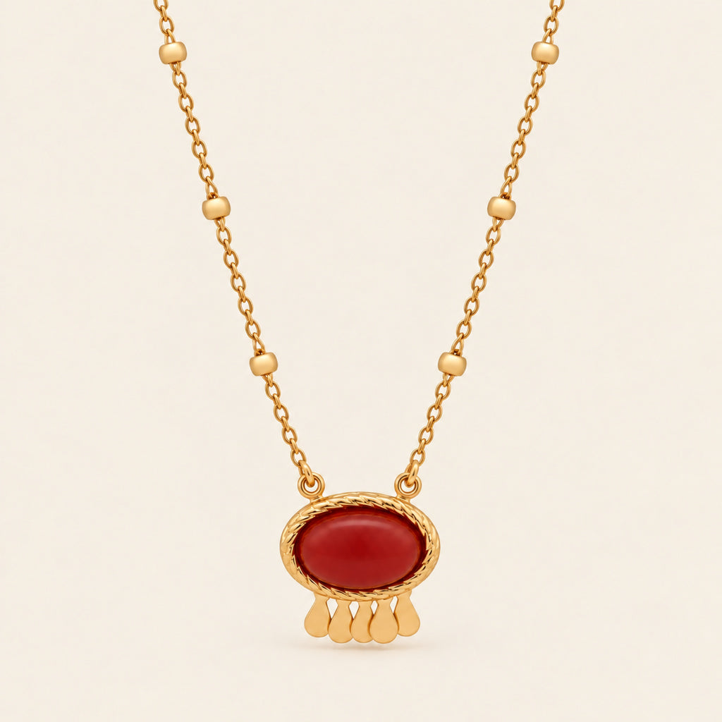 Collar de Oro Laminado con Piedra de Resina y Gotas
