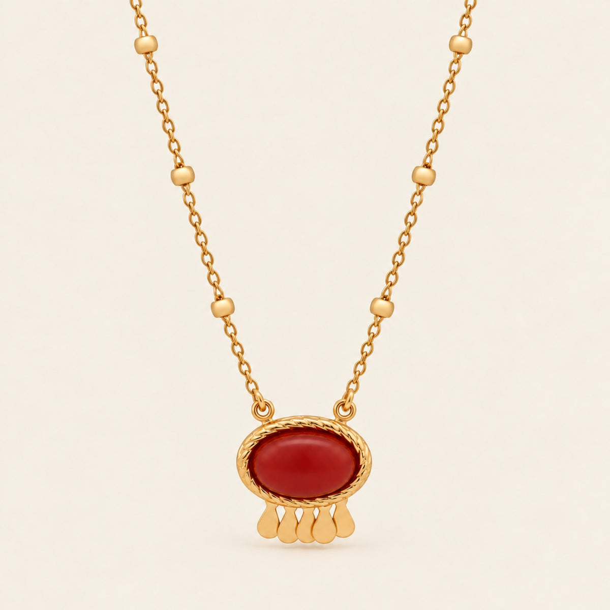 Collar de Oro Laminado con Piedra de Resina y Gotas