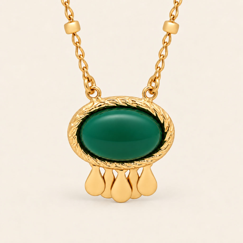 Collar de Oro Laminado con Piedra de Resina y Gotas