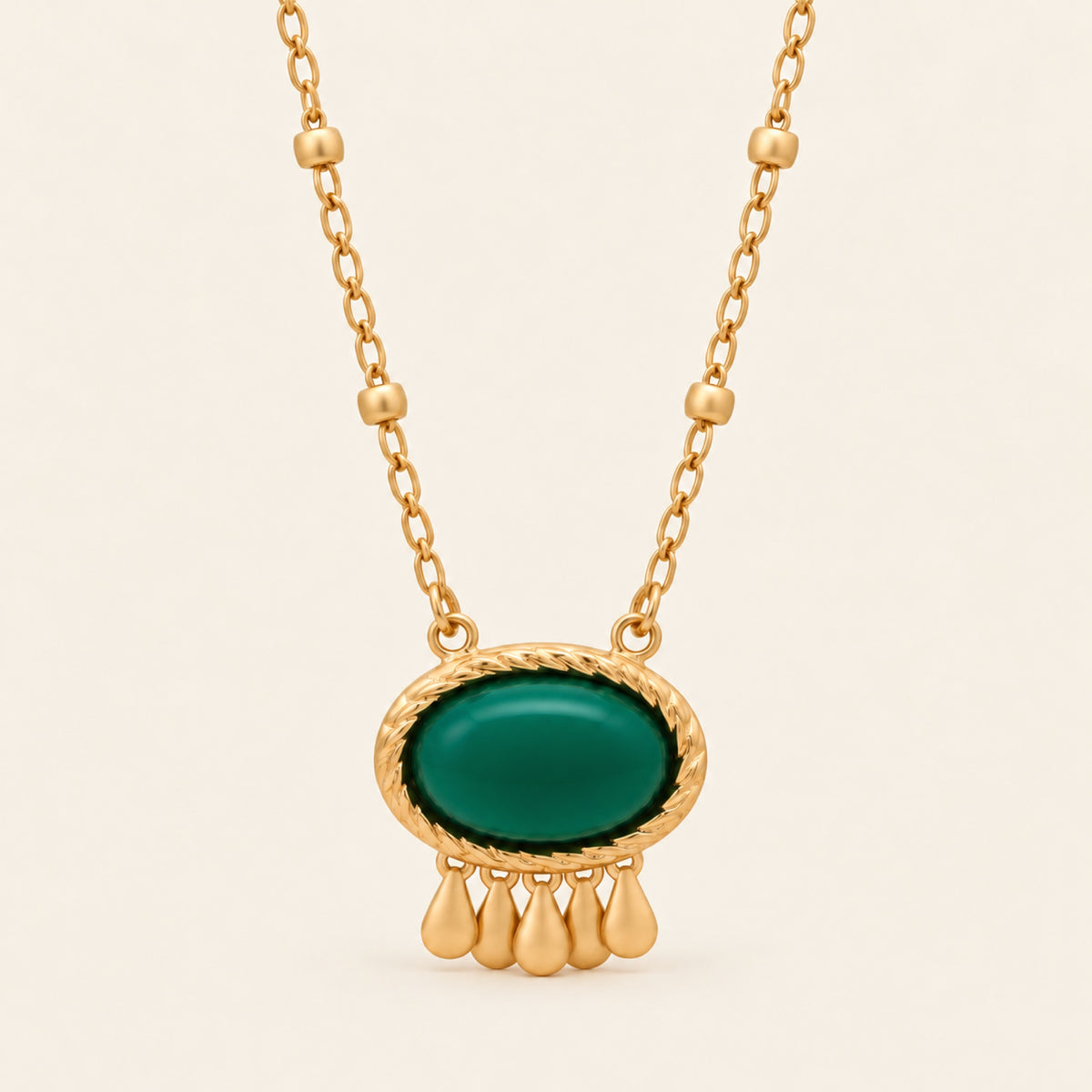Collar de Oro Laminado con Piedra de Resina y Gotas