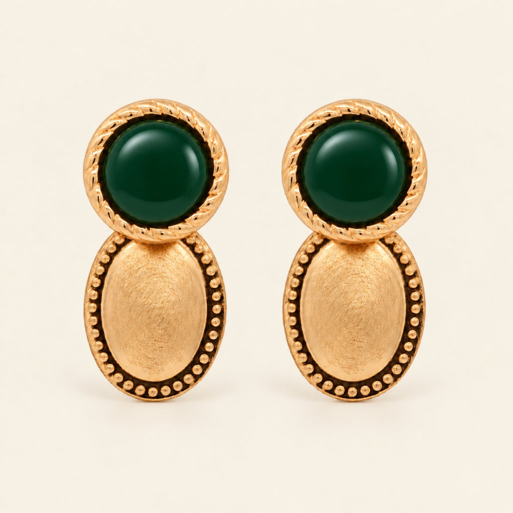 Aretes de Oro Laminado con Piedra de Resina y Óvalo Texturizado