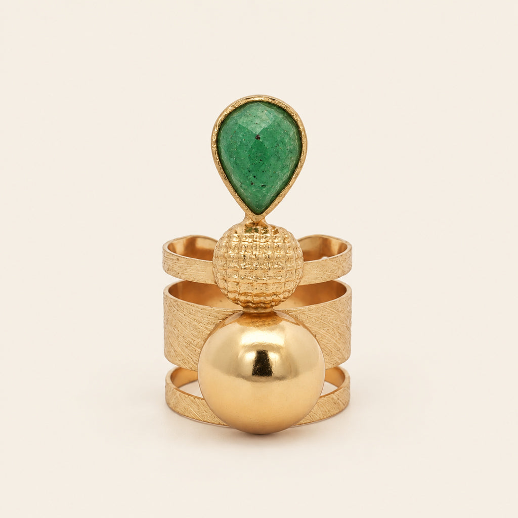 Anillo Ajustable de Oro Laminado Chunky con Piedra de Resina