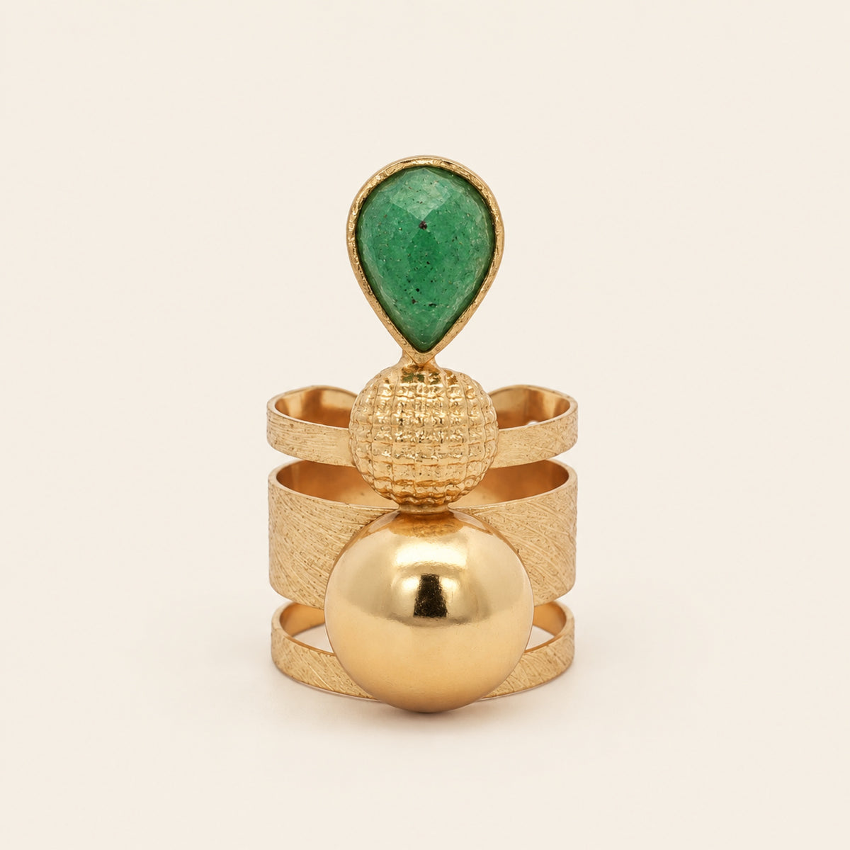 Anillo Ajustable de Oro Laminado Chunky con Piedra de Resina
