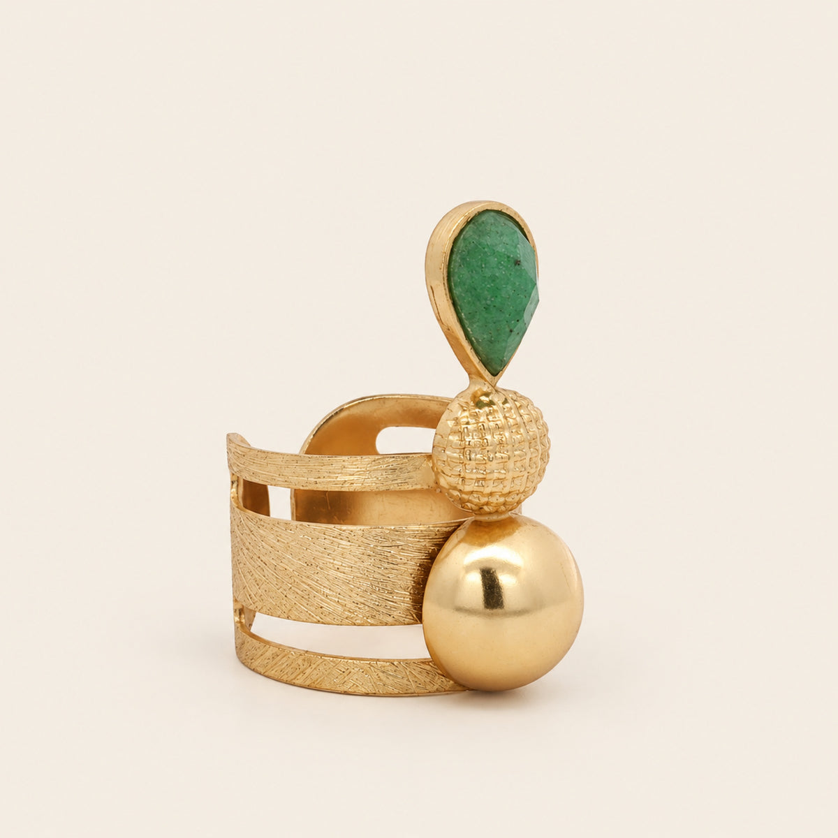 Anillo Ajustable de Oro Laminado Chunky con Piedra de Resina