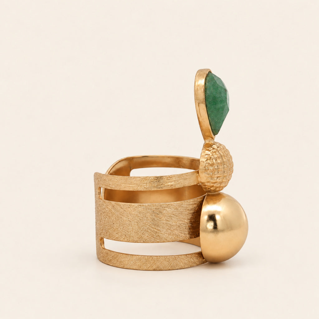 Anillo Ajustable de Oro Laminado Chunky con Piedra de Resina
