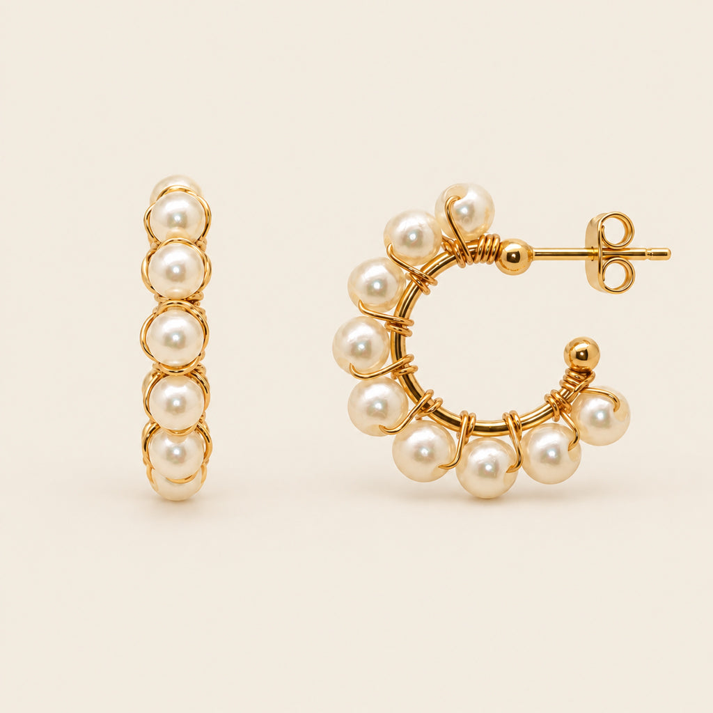 Argollas de Oro Laminado con Perlas Shell