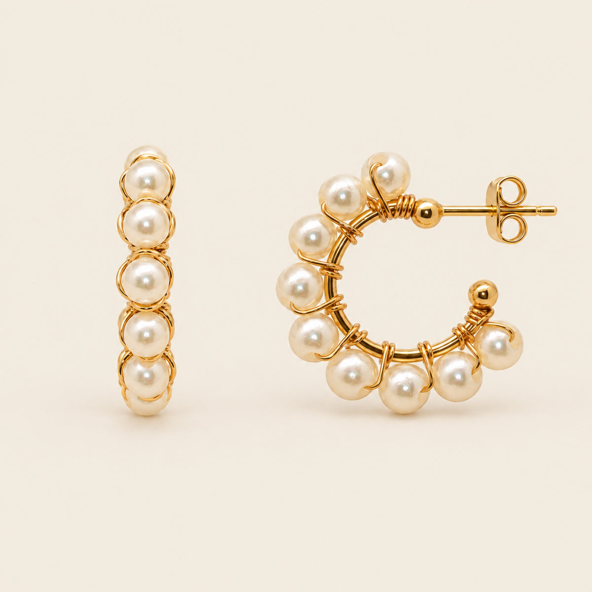 Argollas de Oro Laminado con Perlas Shell