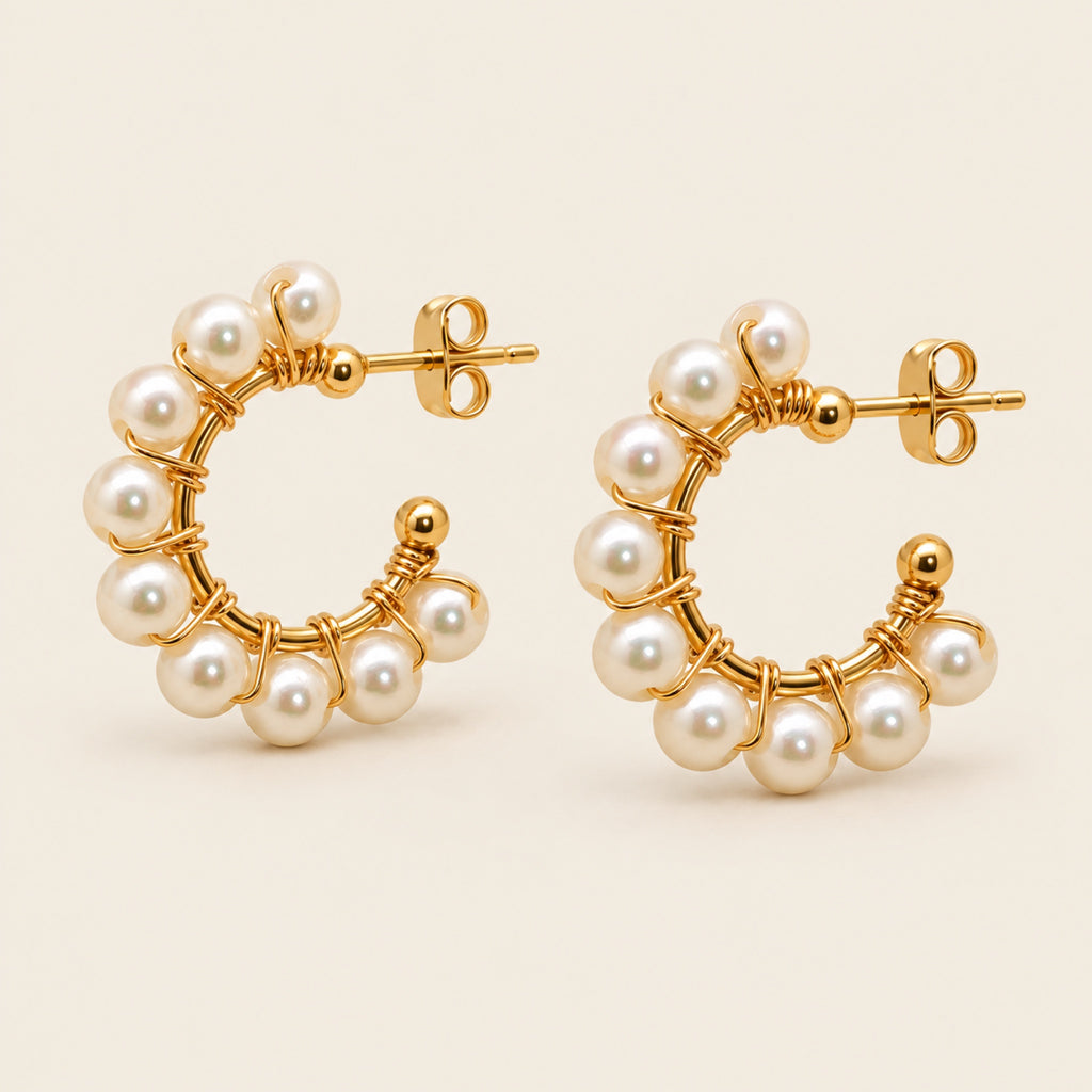 Argollas de Oro Laminado con Perlas Shell