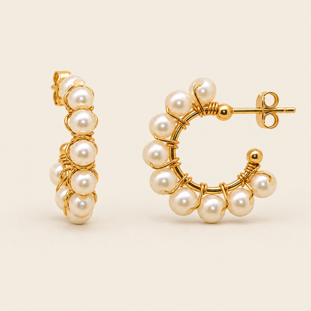 Argollas de Oro Laminado con Perlas Shell