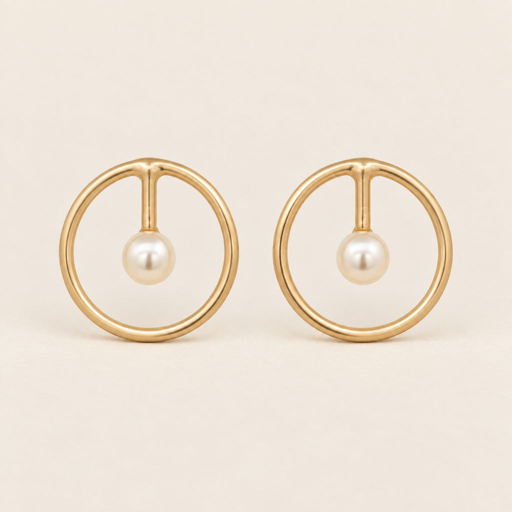 Aretes de Aro Circular de Oro Laminado con Perla Shell