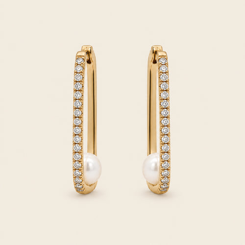Alicia – Huggies de Oro Amarillo 14k con Perla y Diamante