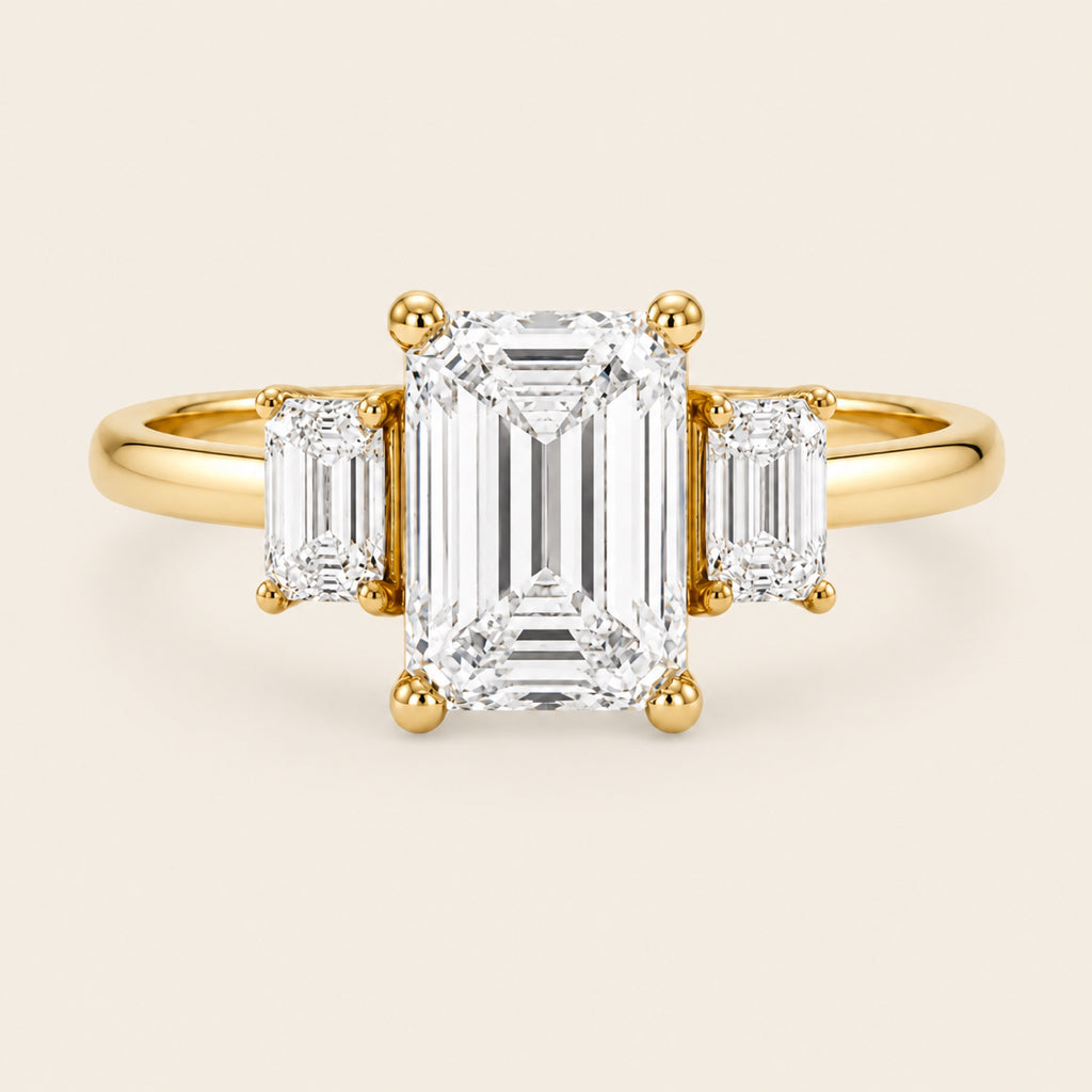 Anillo Trío de Compromiso de Oro Amarillo 14k con Diamantes de Laboratorio